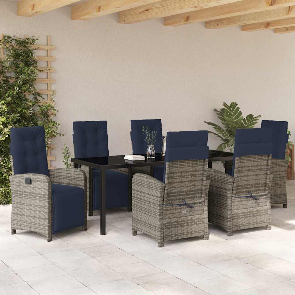 Garden Dining Set with Cushion 7 pcs Grey Poly Rattan