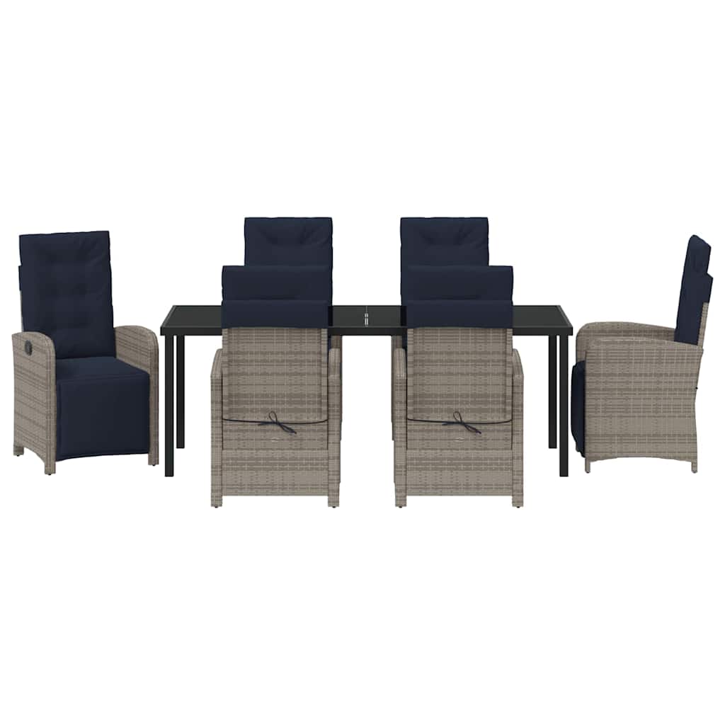 Garden Dining Set with Cushion 7 pcs Grey Poly Rattan
