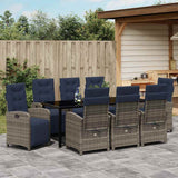 Garden Dining Set with Cushion 9 pcs Grey Poly Rattan
