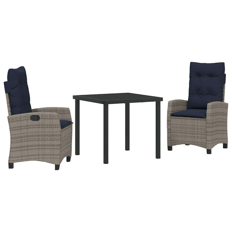 Garden Dining Set with Cushion 3 pcs Grey Poly Rattan