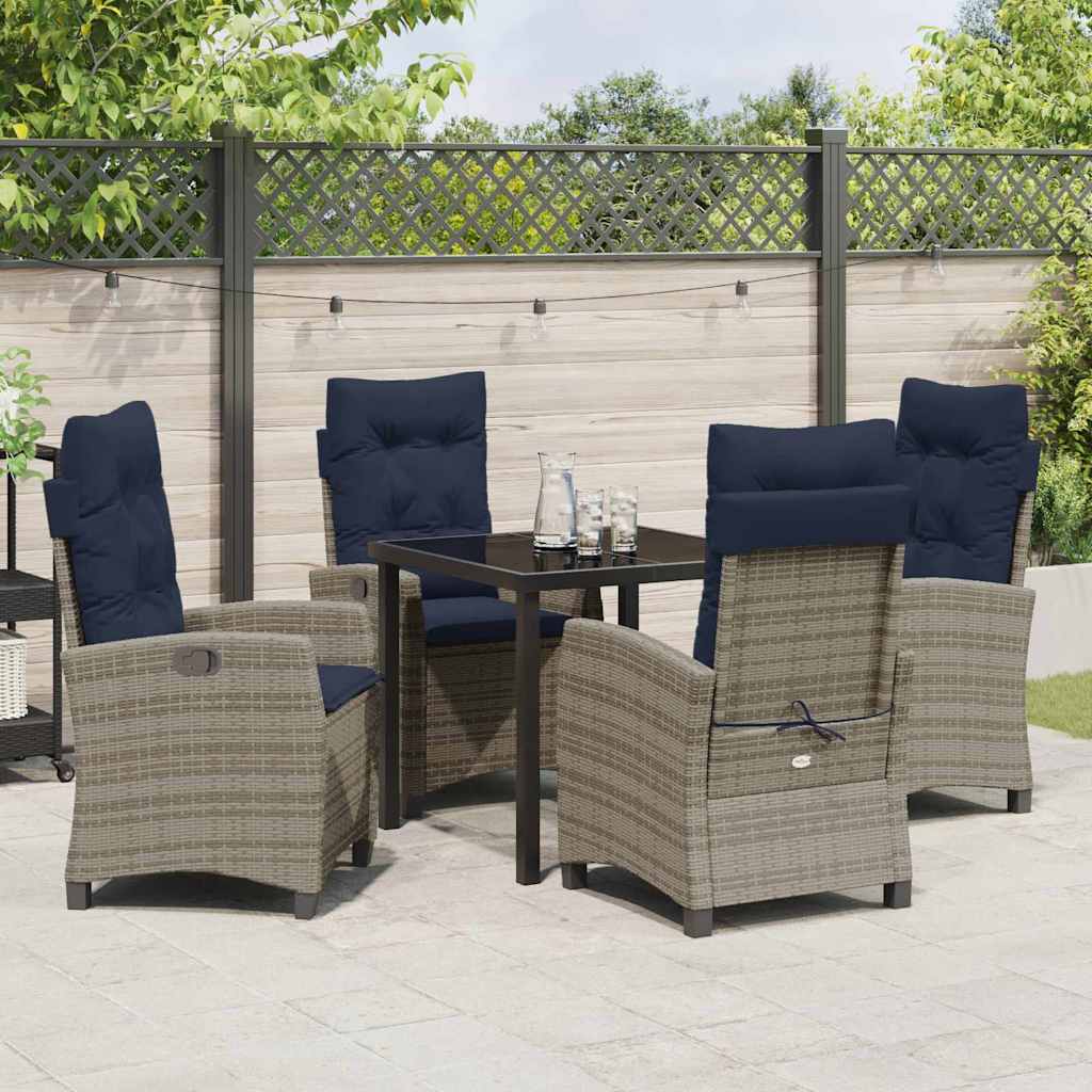 Garden Dining Set with Cushion 5 pcs Grey Poly Rattan