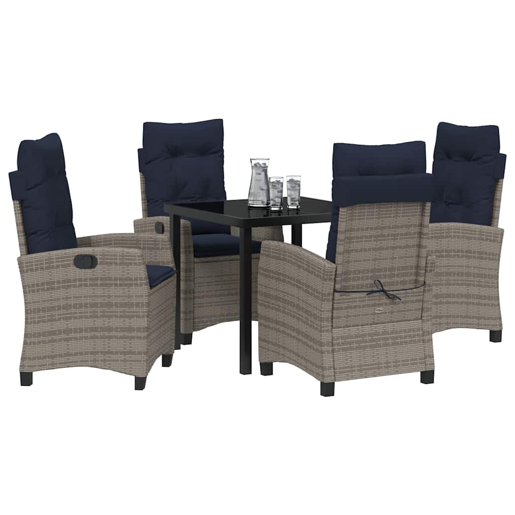 Garden Dining Set with Cushion 5 pcs Grey Poly Rattan