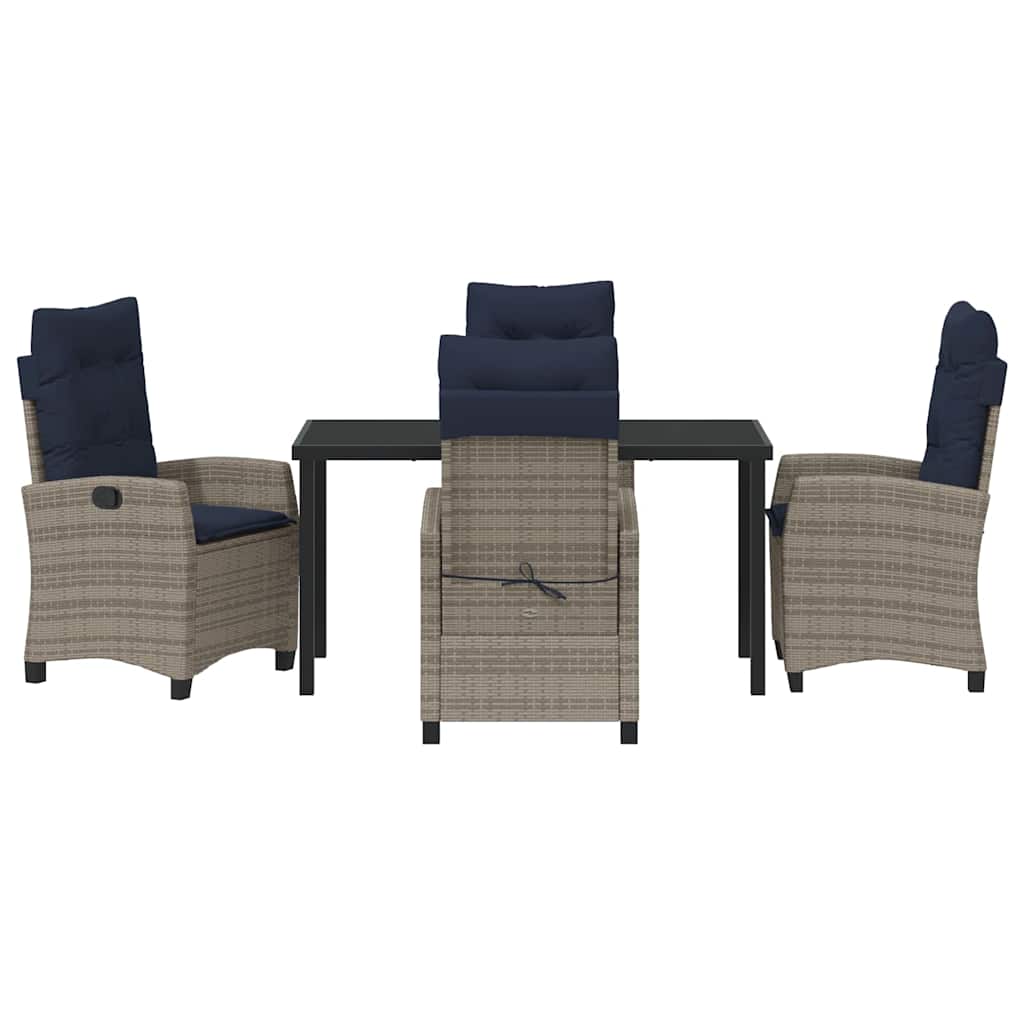 Garden Dining Set with Cushion 5 pcs Grey Poly Rattan