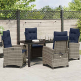 Garden Dining Set with Cushion 5 pcs Grey Poly Rattan