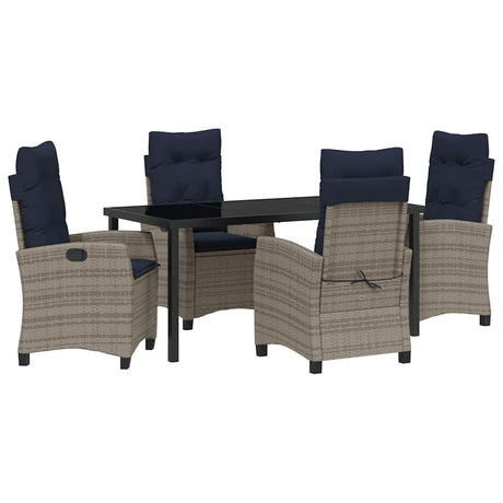 Garden Dining Set with Cushion 5 pcs Grey Poly Rattan
