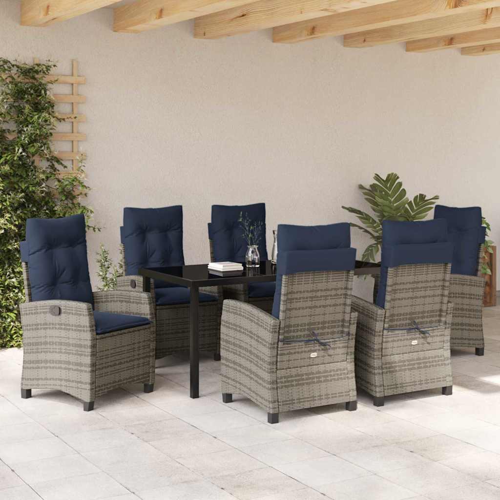 Garden Dining Set with Cushion 7 pcs Grey Poly Rattan