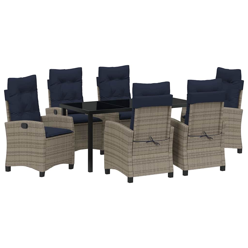 Garden Dining Set with Cushion 7 pcs Grey Poly Rattan