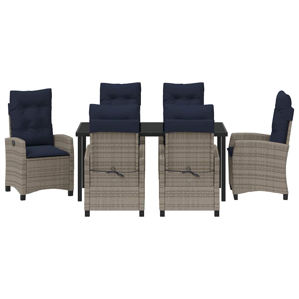 Garden Dining Set with Cushion 7 pcs Grey Poly Rattan