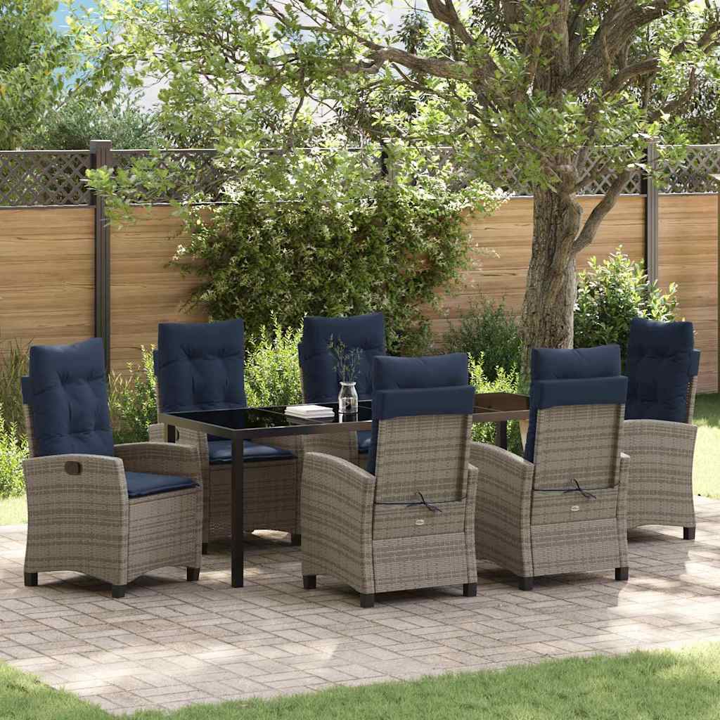 Garden Dining Set with Cushion 7 pcs Grey Poly Rattan
