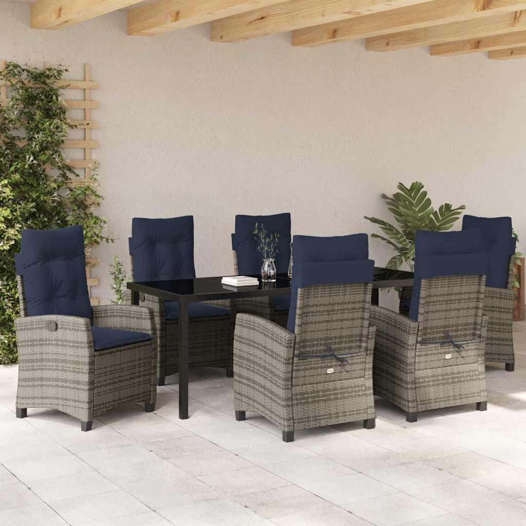 Garden Dining Set with Cushion 7 pcs Grey Poly Rattan