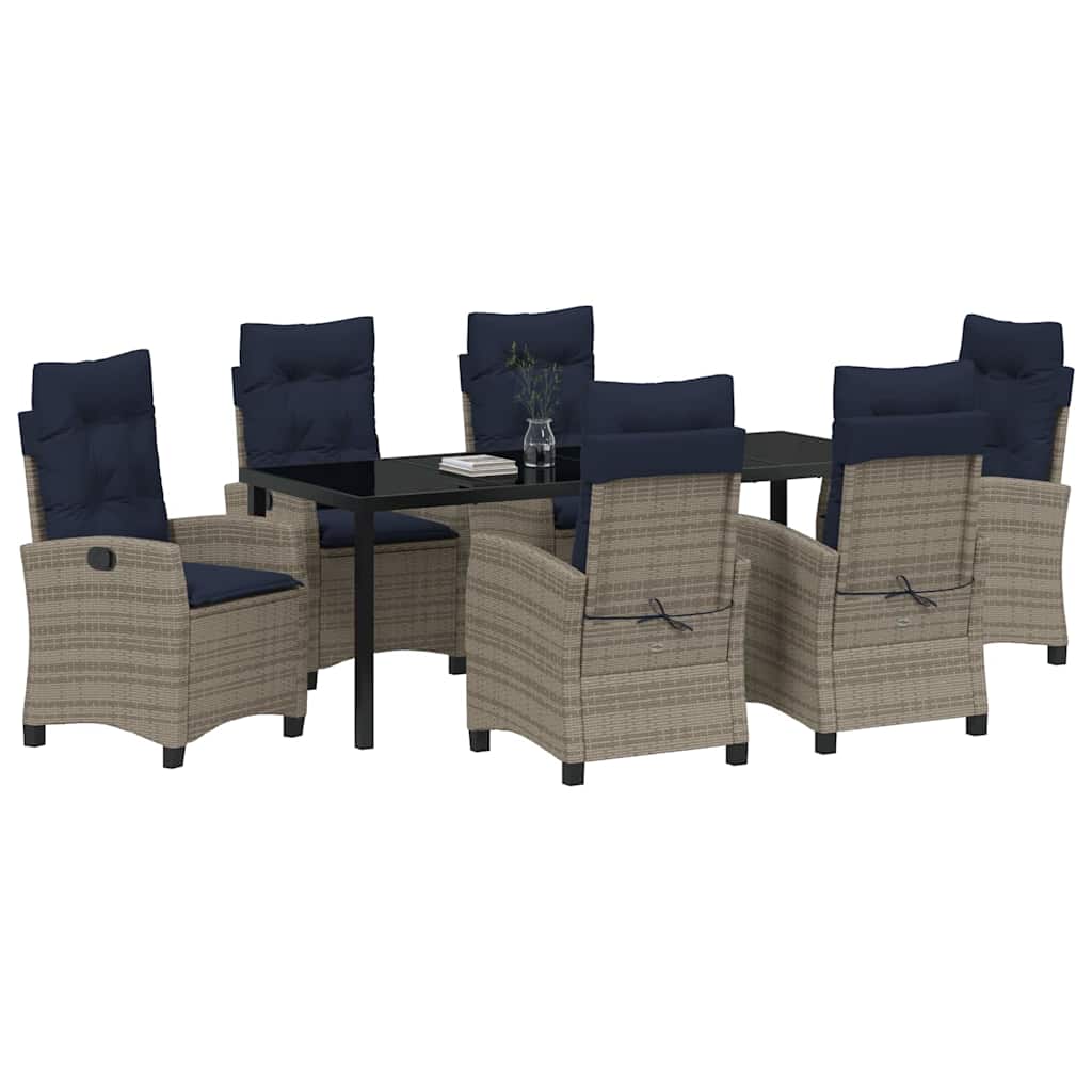 Garden Dining Set with Cushion 7 pcs Grey Poly Rattan