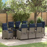 Garden Dining Set with Cushion 9 pcs Grey Poly Rattan