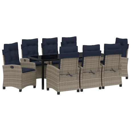 Garden Dining Set with Cushion 9 pcs Grey Poly Rattan