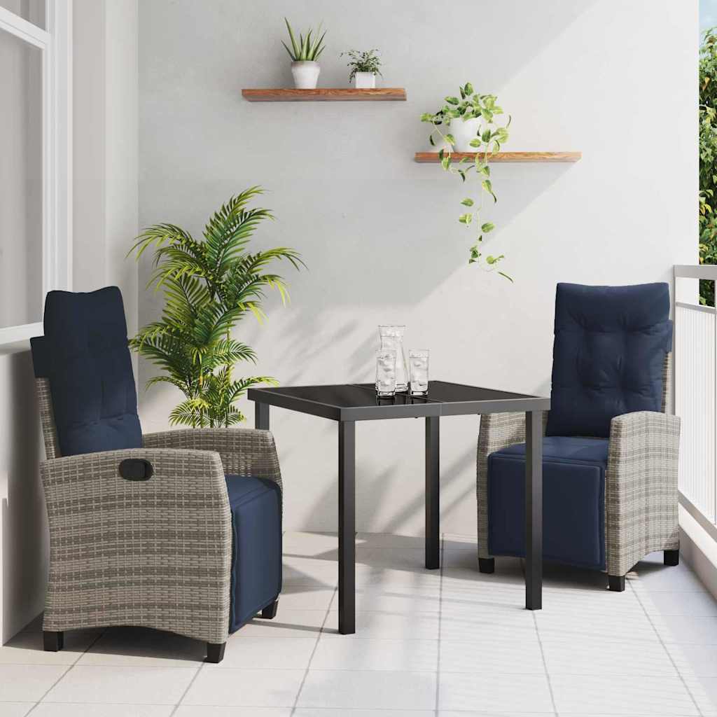 Garden Dining Set with Cushion 3 pcs Grey Poly Rattan