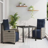 Garden Dining Set with Cushion 3 pcs Grey Poly Rattan