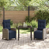 Garden Dining Set with Cushion 3 pcs Grey Poly Rattan