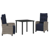 Garden Dining Set with Cushion 3 pcs Grey Poly Rattan