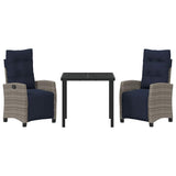 Garden Dining Set with Cushion 3 pcs Grey Poly Rattan