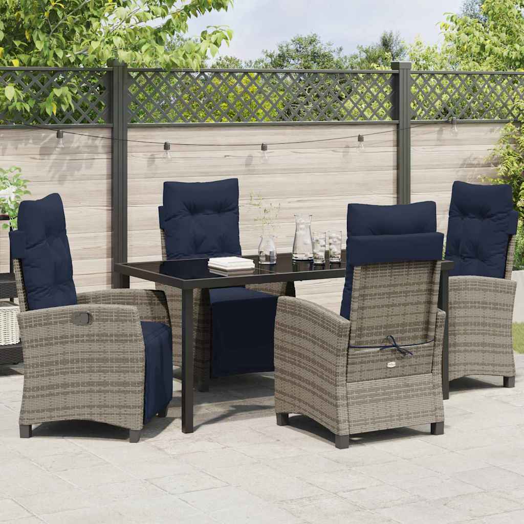 Garden Dining Set with Cushion 5 pcs Grey Poly Rattan