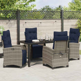 Garden Dining Set with Cushion 5 pcs Grey Poly Rattan
