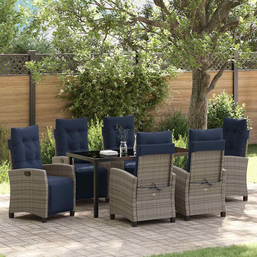 Garden Dining Set with Cushion 7 pcs Grey Poly Rattan