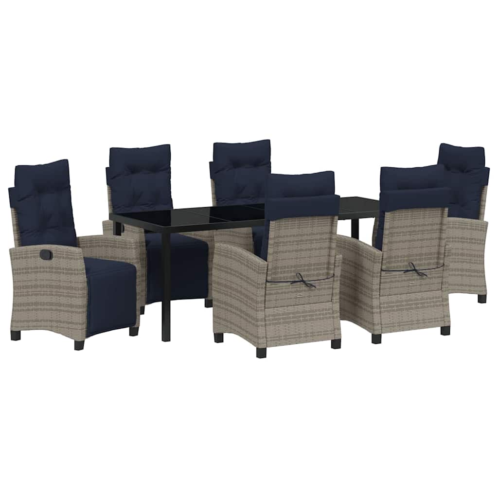 Garden Dining Set with Cushion 7 pcs Grey Poly Rattan