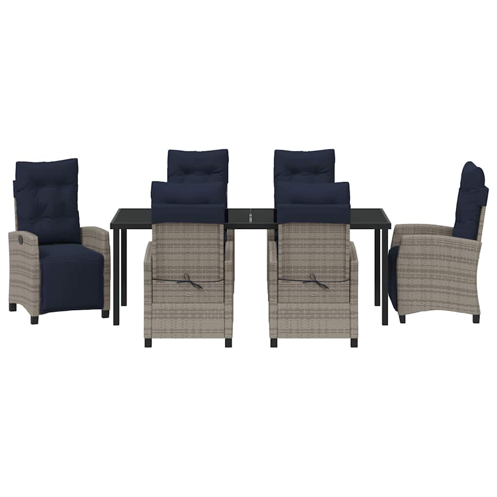 Garden Dining Set with Cushion 7 pcs Grey Poly Rattan