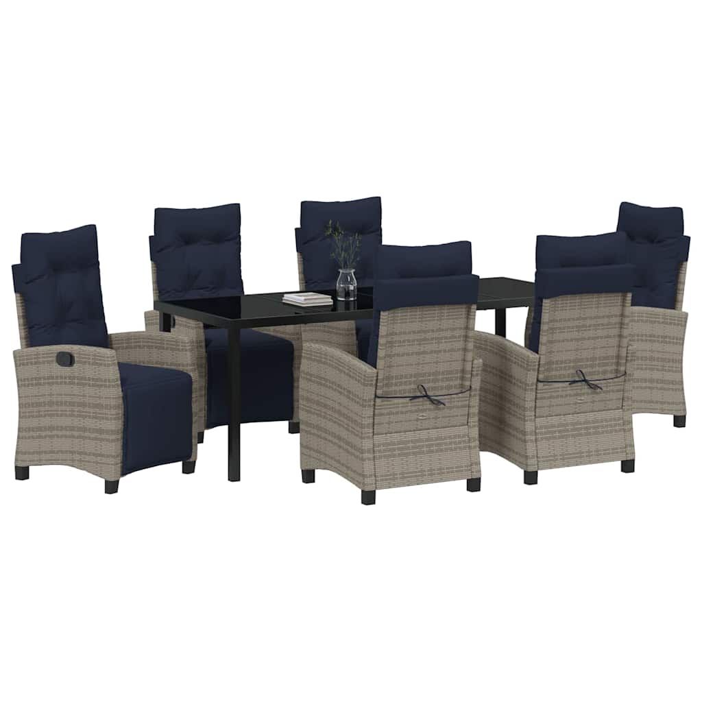 Garden Dining Set with Cushion 7 pcs Grey Poly Rattan