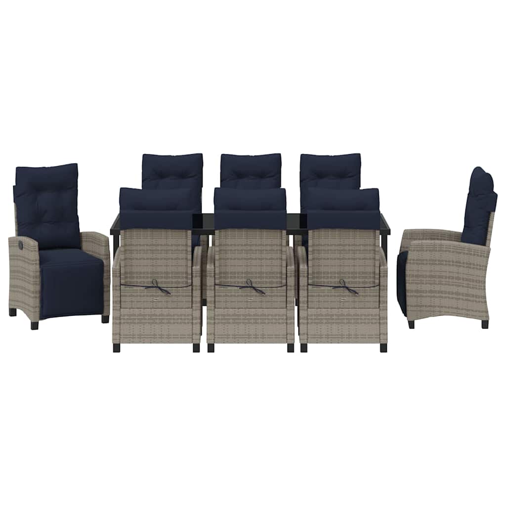Garden Dining Set with Cushion 9 pcs Grey Poly Rattan