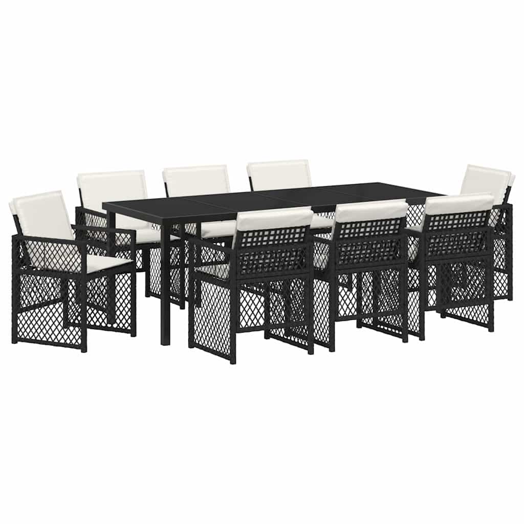 Garden Dining Set 9 pcs Black Poly Rattan