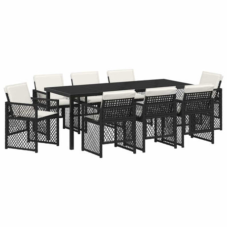 Garden Dining Set 9 pcs Black Poly Rattan