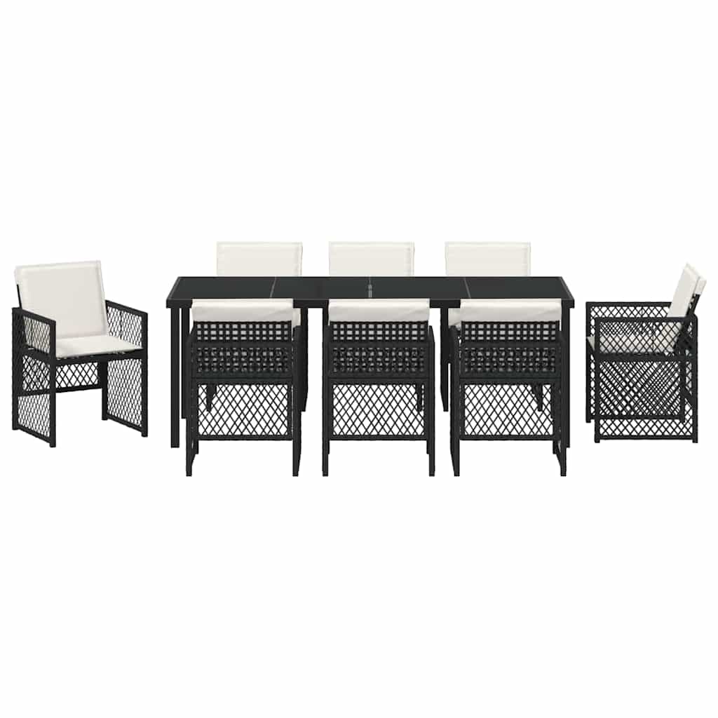 Garden Dining Set 9 pcs Black Poly Rattan