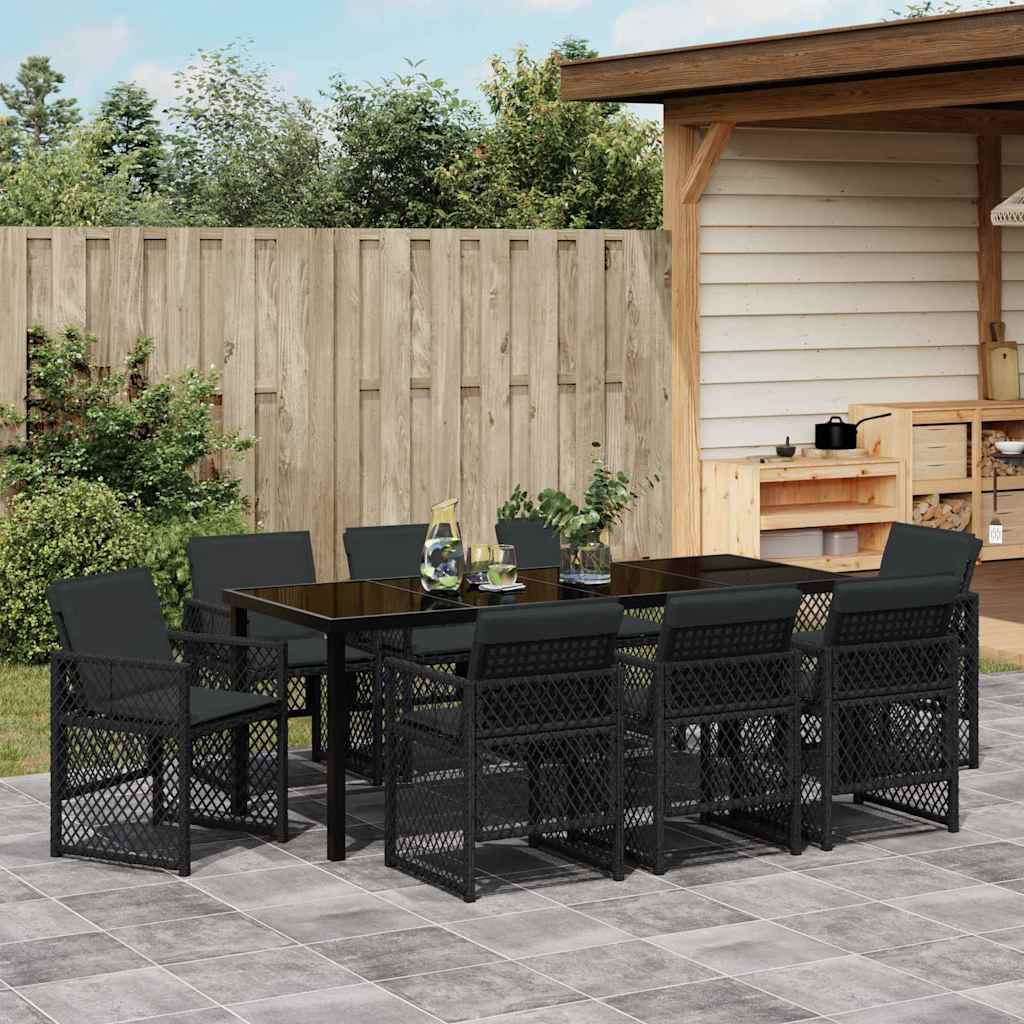 Garden Dining Set 9 pcs Black Poly Rattan