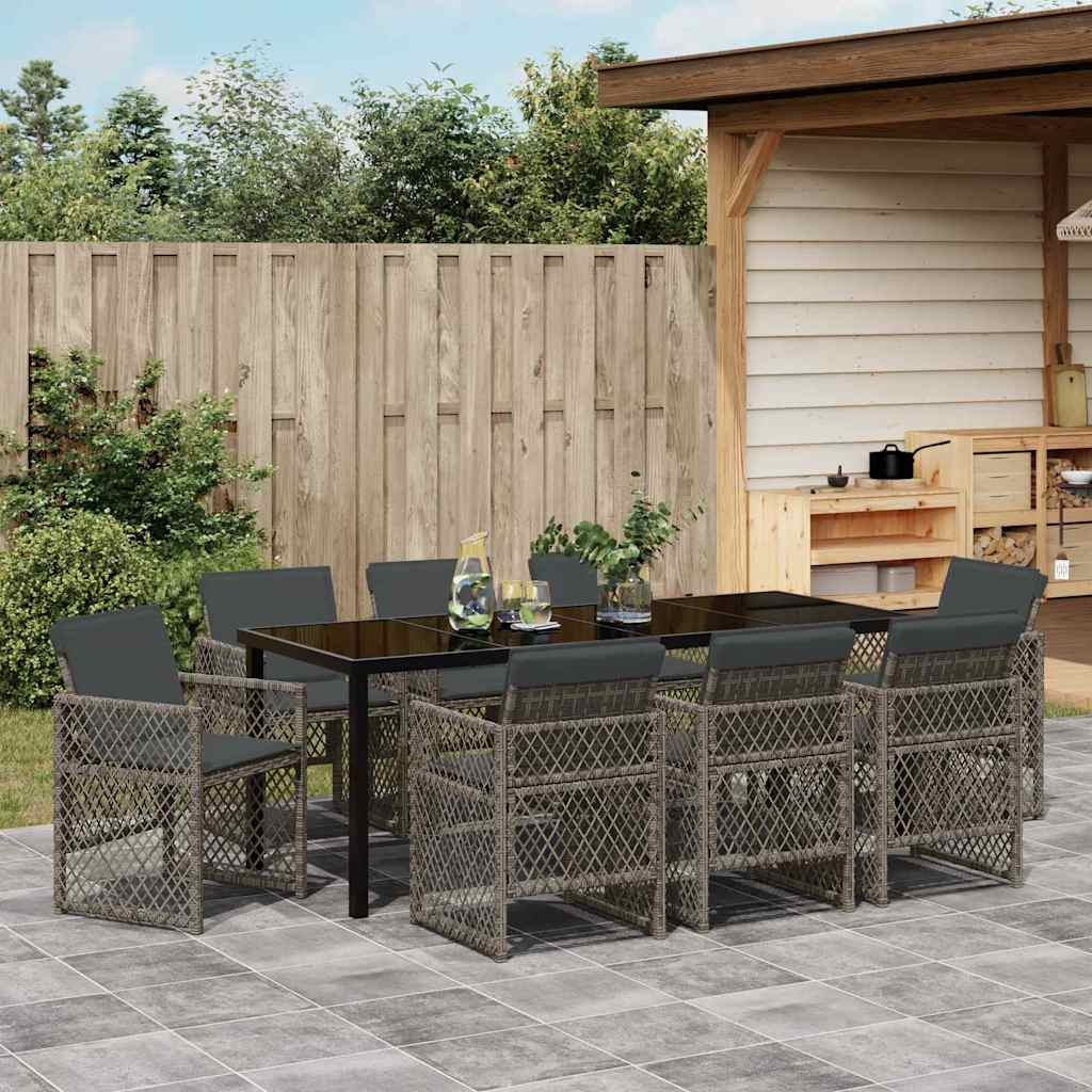 Garden Dining Set 9 pcs Grey Poly Rattan