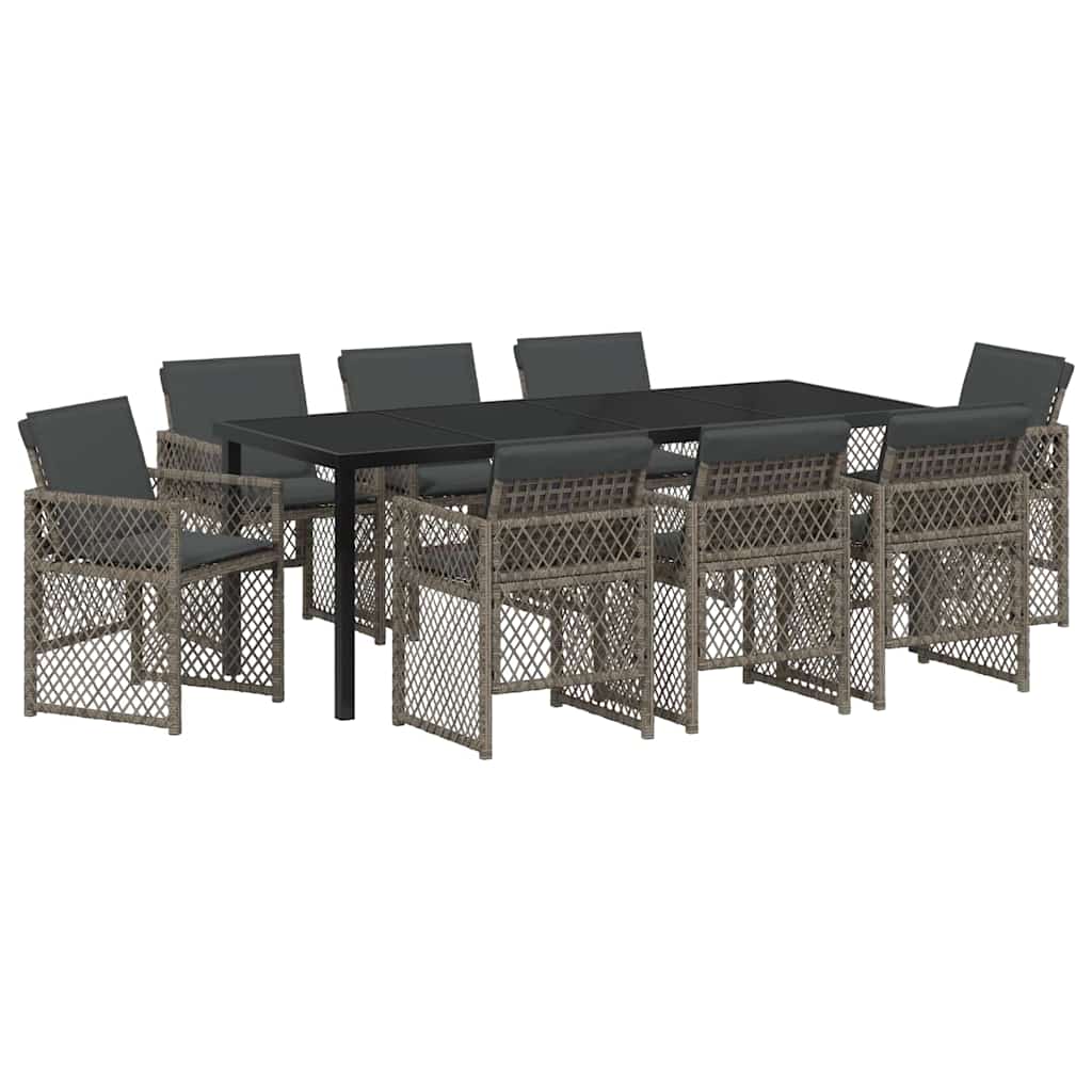 Garden Dining Set 9 pcs Grey Poly Rattan