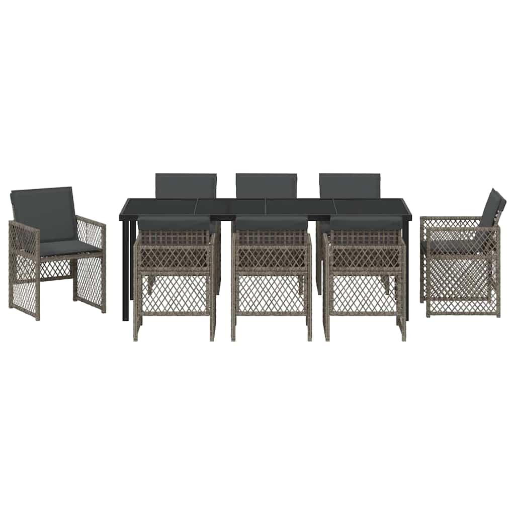 Garden Dining Set 9 pcs Grey Poly Rattan