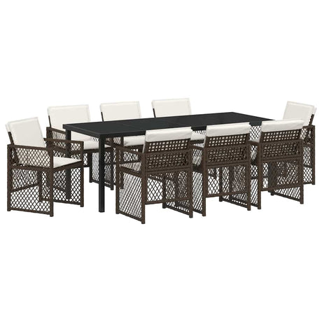 Garden Dining Set 9 pcs Brown Poly Rattan