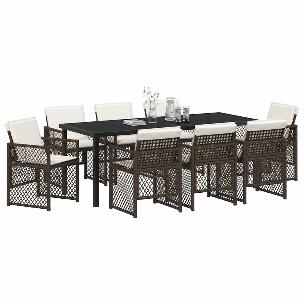 Garden Dining Set 9 pcs Brown Poly Rattan