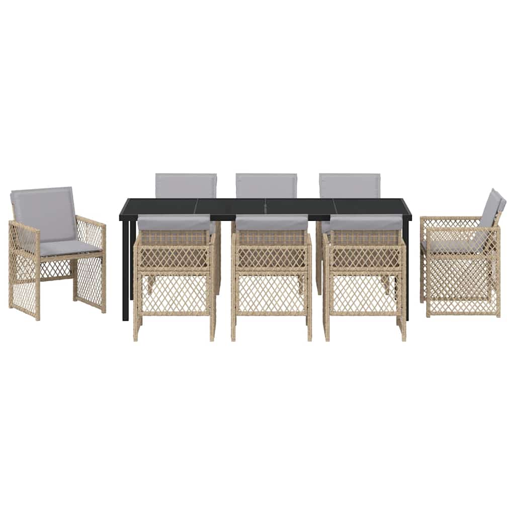 Garden Dining Set 9 pcs Beige Poly Rattan
