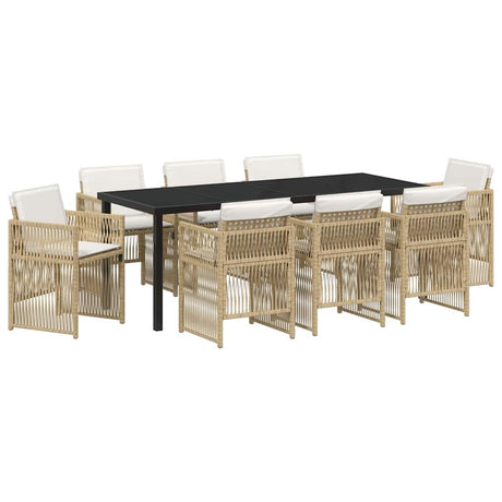 Garden Dining Set 9 pcs Beige Powder-Coated Steel