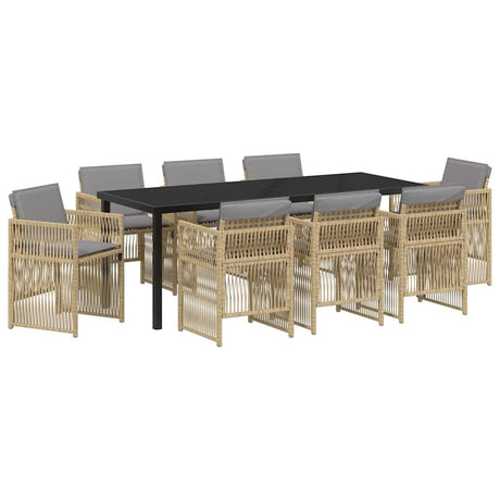 Garden Dining Set 9 pcs Beige Powder-Coated Steel