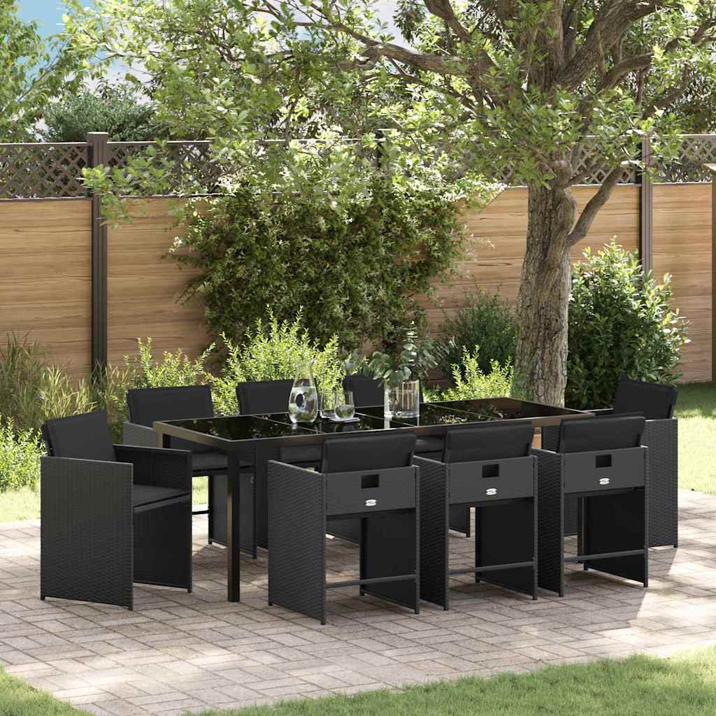 Garden Dining Set 9 pcs Black Poly Rattan