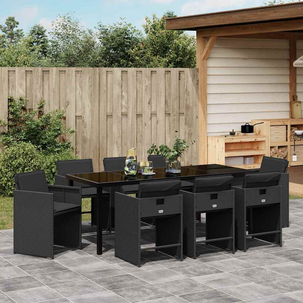 Garden Dining Set 9 pcs Black Poly Rattan