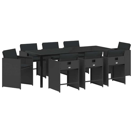 Garden Dining Set 9 pcs Black Poly Rattan