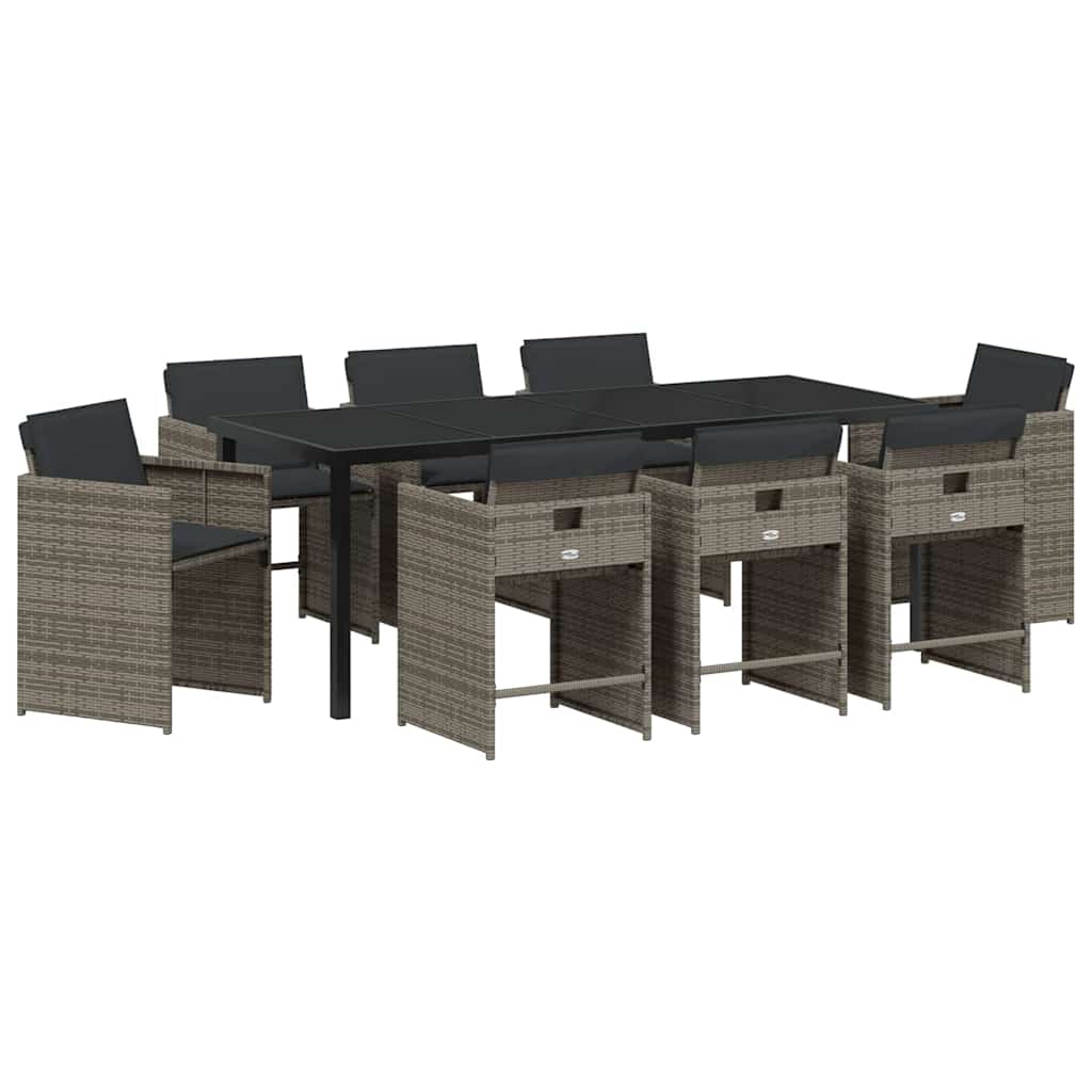 Garden Dining Set 9 pcs Grey Poly Rattan