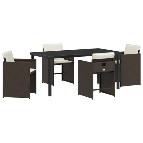 Garden Dining Set 5 pcs Brown Poly Rattan