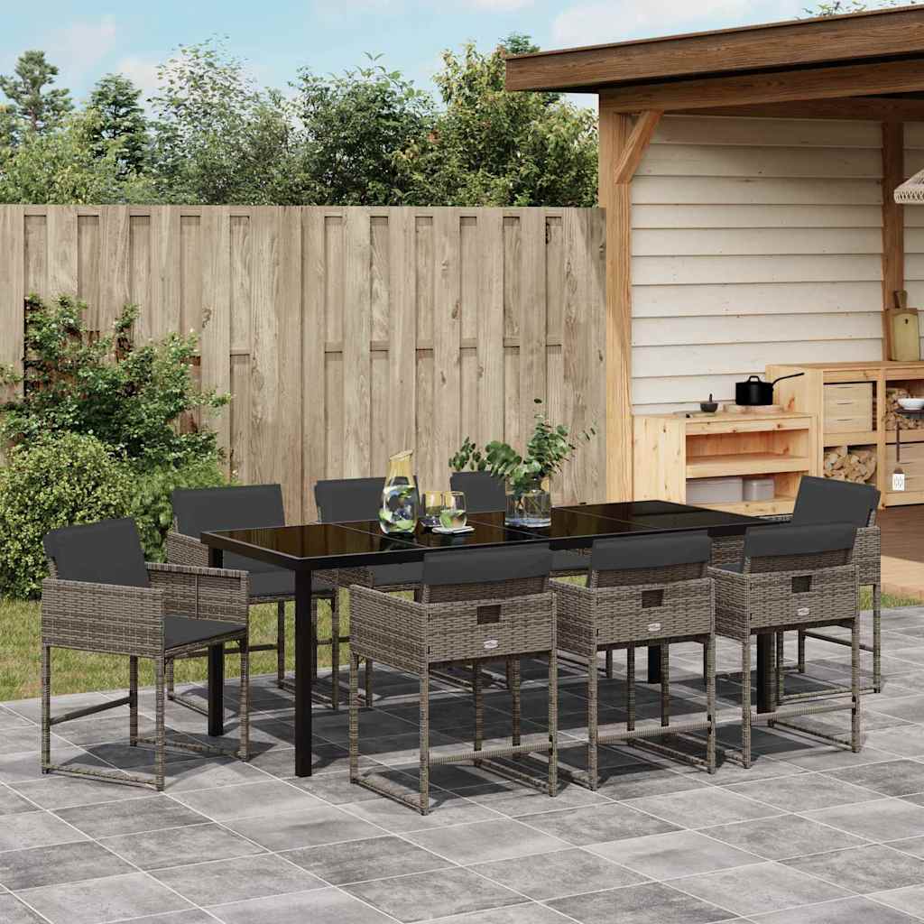 Garden Dining Set 9 pcs Grey Poly Rattan