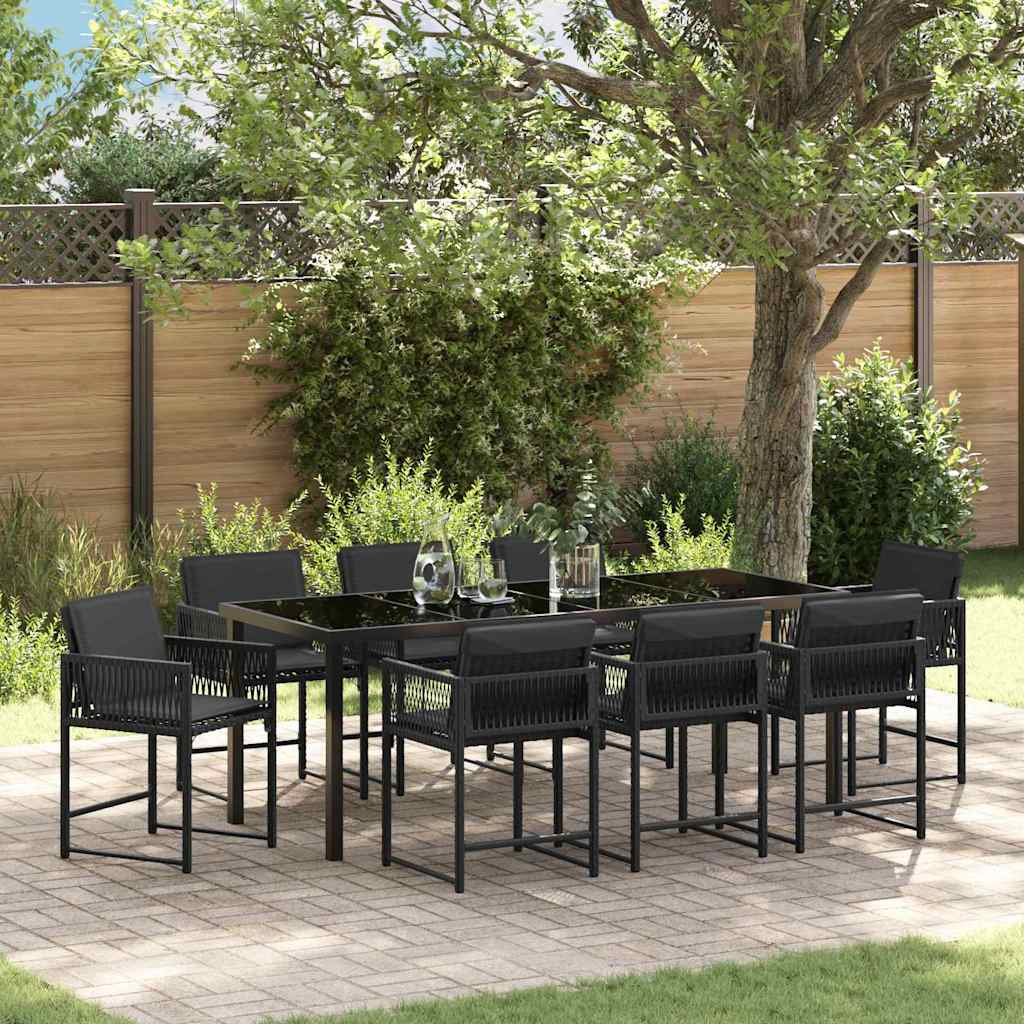 Garden Dining Set 9 pcs Black Poly Rattan