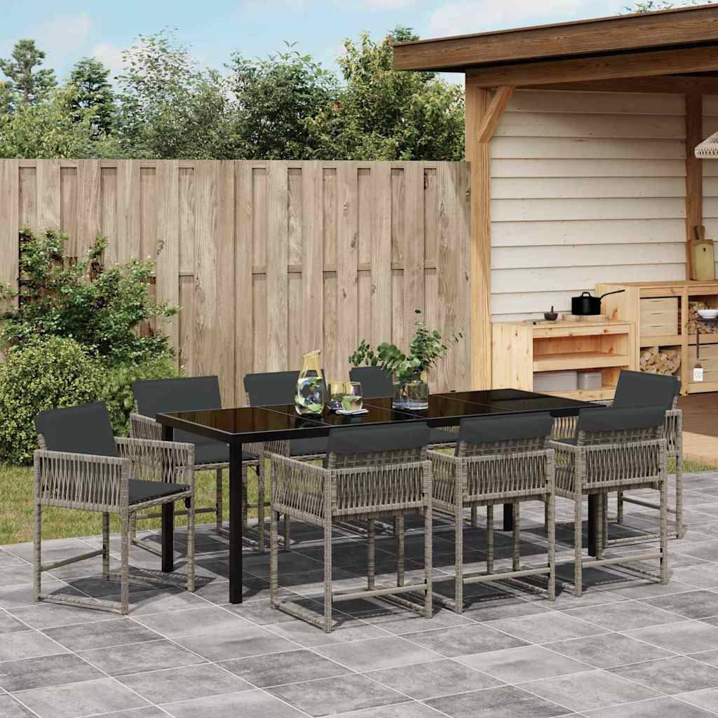 Garden Dining Set 9 pcs Grey Poly Rattan