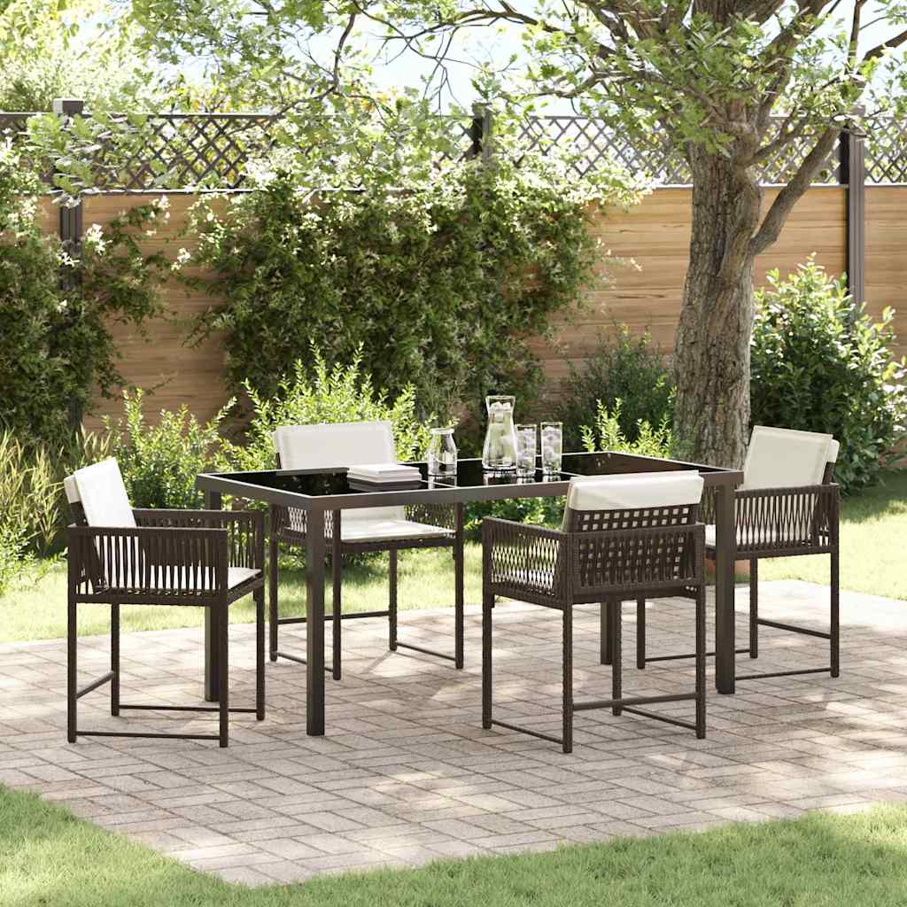 Garden Dining Set 5 pcs Brown Poly Rattan